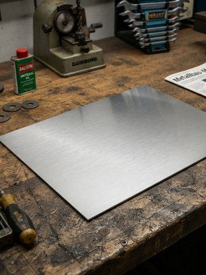 1mm Edelstahlblech (V4A) liegt auf Tisch